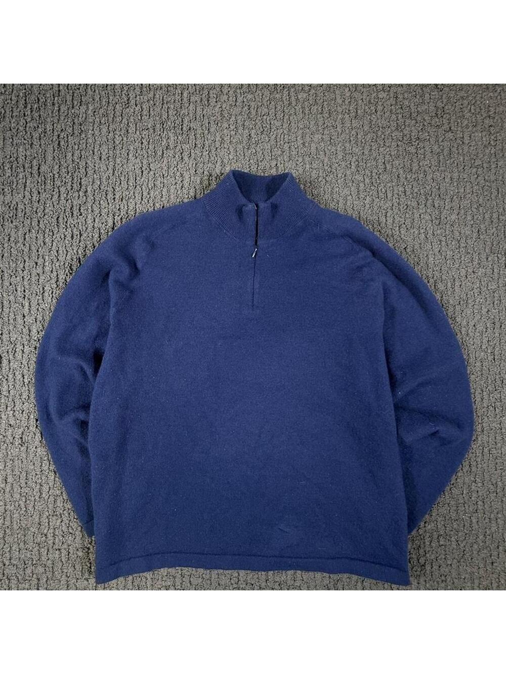 ALFANI Womens Navy Blue Turtle Neck Quarter Zip Ribbed Sweater L